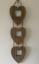 Driftwood Triple Heart Wooden Hanging Photo Frame Rustic 3" x 3" Picture