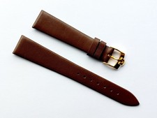 NOS 18mm Brown Genuine Leather Slim Flat Watch Strap G/P Buckle For Omega
