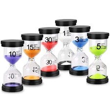 Sand Timers - Pack of 6 Hourglass  - 1 - 30 mins Visual Tool for Kids, Classroom