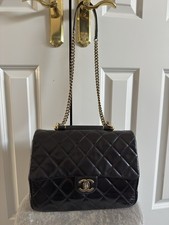 Authentic Chanel Quilted Lambskin Shoulder Bag Black with Gold Hardware Used