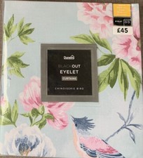 Dunelm Chinoiserie Bird Seafoam Blackout Eyelet Curtains -66" x 54" (W x L) Pair