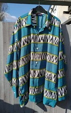 Silky Gordon Bennett Size 4 Shirt Jazzy Green Blue Zebra Print Mens XL 90s C 50"