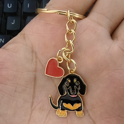 Black dachshund keychain - black,
