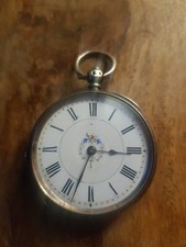 Mens .935 SILVER Vintage Open Face POCKET WATCH Key-Wind Working .  40.37g