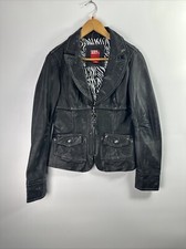 Miss Sixty Women Biker Leather Jacket Size 12 Black Distressed Short Long Sleeve