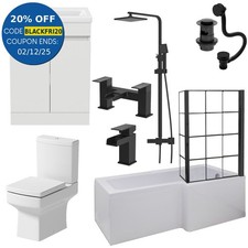 Complete Bathroom Suite 1700 L Shape Bath Shower LH/RH Screen Basin Toilet Taps