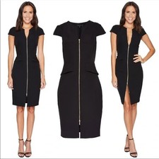 TED BAKER FEARNID BLACK ZIP FRONT PENCIL MIDI DRESS 8 (TB SIZE 1) £225 NWOT