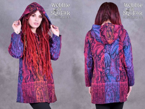 Hooded woolen jacket colourful - woolen,