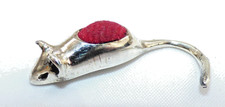 VINTAGE SOLID SILVER TEENY TINY MOUSE PIN CUSHION RED VELVET MINIATURE MOUSE