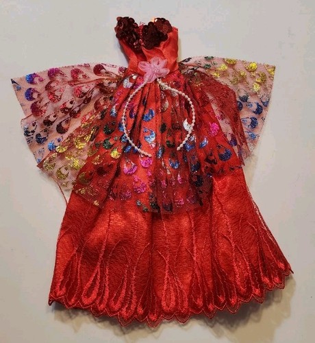 Barbie dress gown red peacock - dress,