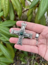 Large White Metal Green Stone