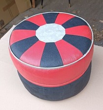 Vintage Sherborne 1960's 1970's  retro red and black vinyl pouffe footstool