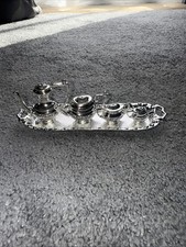Vintage Miniature Silver Plated Tea & Coffee Set on a Tray Queen Anne Style