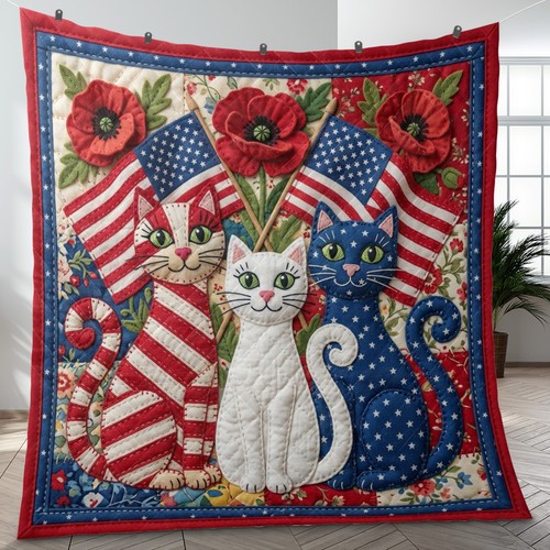 Patriotic cats quilt - patriotic, blanket