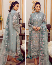 Pakistani Designer Embroidered Chiffon Unstitched Suit 3 PC Shalwar Kameez