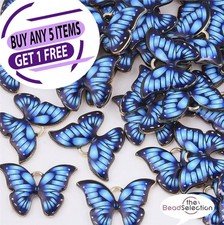 5 Butterfly Enamel Charms Pendant Blue 22mm jewellery making C225
