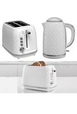 Diamond Textured Effect kettle and toaster set 2 Slice  White FREE DELIVERY