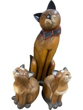 Large Wooden Cat Figurine Set