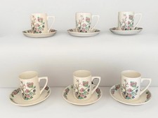 SET OF SIX PORTMEIRION FLORAL COFFEE CUPS & SAUCERS - VGC