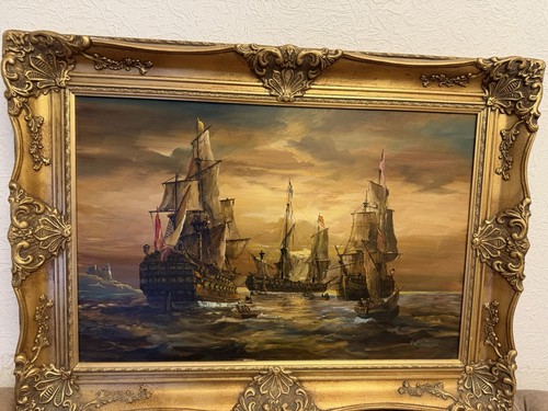 Large vintage oil painting - oil,