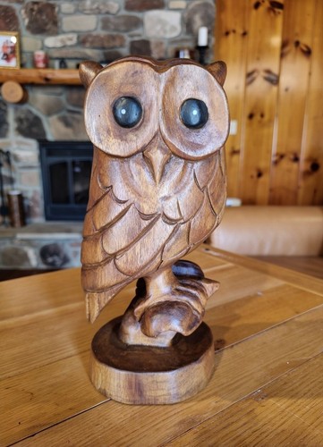 Wooden carved owl hand - carved, owl/hand