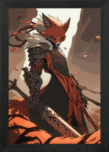 Fox warrior with sword framed - fox,