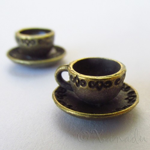Teacup charms 14mm antiqued - teacup,