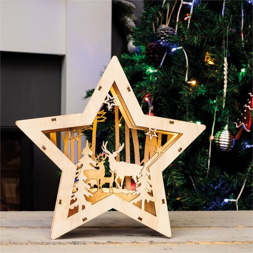 Lightup wooden christmas star - wooden,