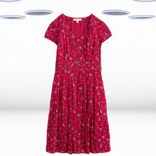 Ex Seasalt Women's Short Sleeve Organic Cotton Floral Tea Dress in Poppy Red