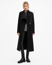 AllSaints Women's Coat Margoh Black Longline Wool Blend Asymmetric Zip Size 8