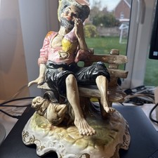 Genuine Italian CAPODIMONTE ‘Town Drunk’ Tramp On Bench Porcelain Figurine 