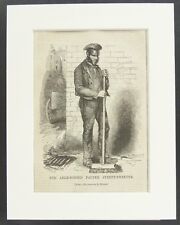 Street Sweeper Victorian London - c.1880 Mounted Antique B&W Print