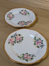 2x Clare Bone China Side Plate Pink Floral Gold Edge Apple Blossom