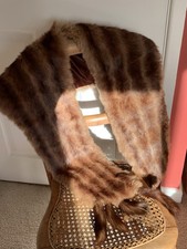 Vintage Stole Cape Shawl Scarf Wrap Dark Choc Caramel Brown, Real Fur Lined