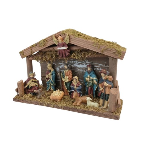Wooden stable with figurines - wooden,