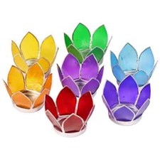 Chakra Lotus Flower Mini Candle Holders (Full Set Of 7) - With Silver  Trim