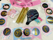 Boy's Gender Reveal Set Blue Confetti Cannon Poppers x2 Big black balloon photo 