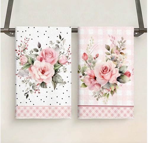 Pink rose hand tea towels - 🌸,