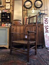 19th Century Victorian Country House Bobbin Turned Arm Chair With Rush Seat 