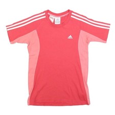 ADIDAS Girls Red & Pink Modern T-Shirt 15-16Y Short Sleeve Crew Neck Sportswear
