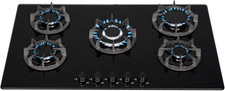 SIA BGH90BL 90Cm Black Glass 5 Burner Gas Hob with Iron Supports & Wok Burner