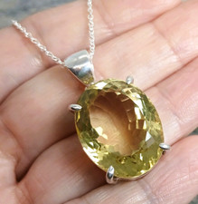 Large Cut Oval CITRINE 925 Silver Pendant Chain Necklace P129~Silverwave*uk