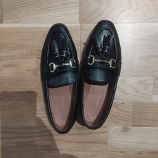 River Island Black Gold Classic Tassel Flat Loafers Shoes Size UK 6 