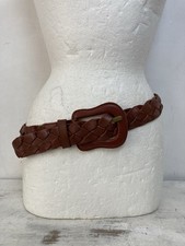 Warehouse Plaited Leather Waist Hip Belt Tan Wide Big Buckle Size S/M Boho