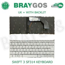 For Acer Swift 3 SF314 UK Layout Laptop Keyboard Replacement + Backlit White