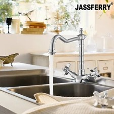 JASSFERRY New Monobloc Kitchen Sink Mixer Tap Swivel Spout French Cross Handles