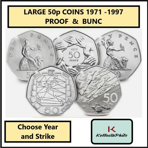 Fifty pence coins 50p large - uk,