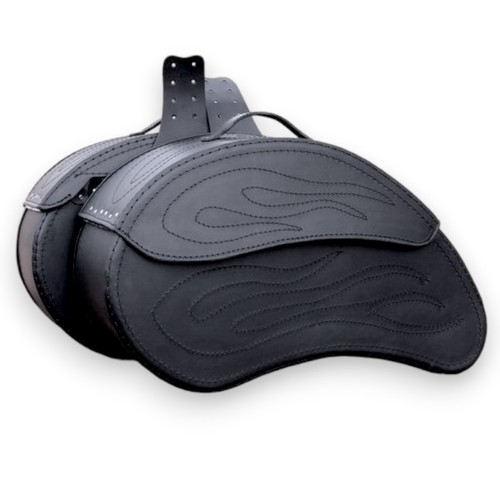 Black real leather saddlebags - real,