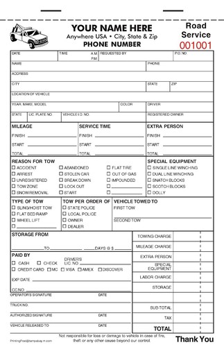 Numbered towing invoice - numbered,