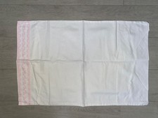 Vintage Embroidered White Cotton Pillowcase Pink French Lace Stitch #cottagecore